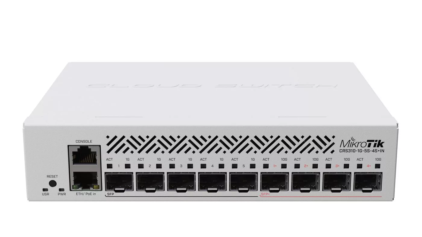 MikroTik CRS310 glasvezel-switch – 4× 10G SFP+ – CRS310-1G-5S-4S+IN