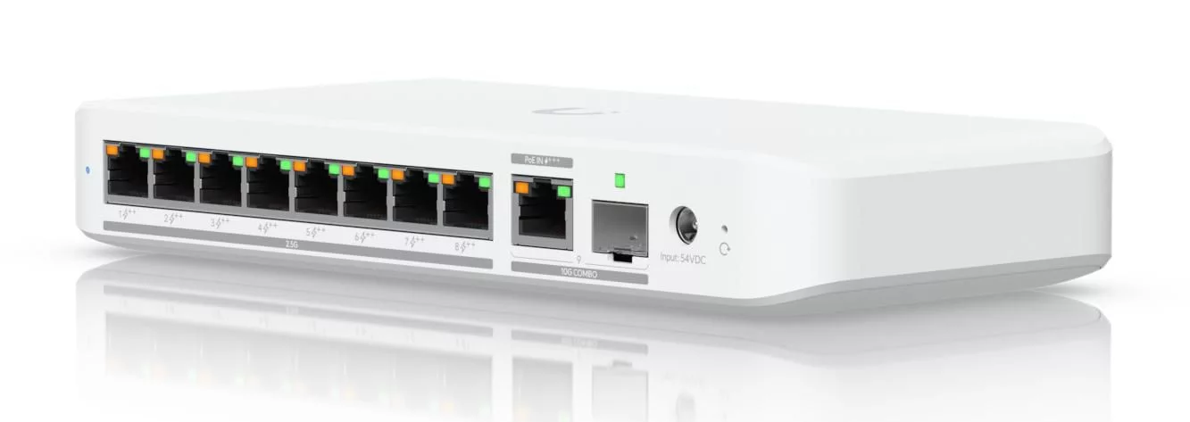 Ubiquiti UniFi Flex 2.5G PoE netwerkswitch – 8× 2.5GbE PoE++ en 10G combouplink – USW-Flex-2.5G-8-PoE