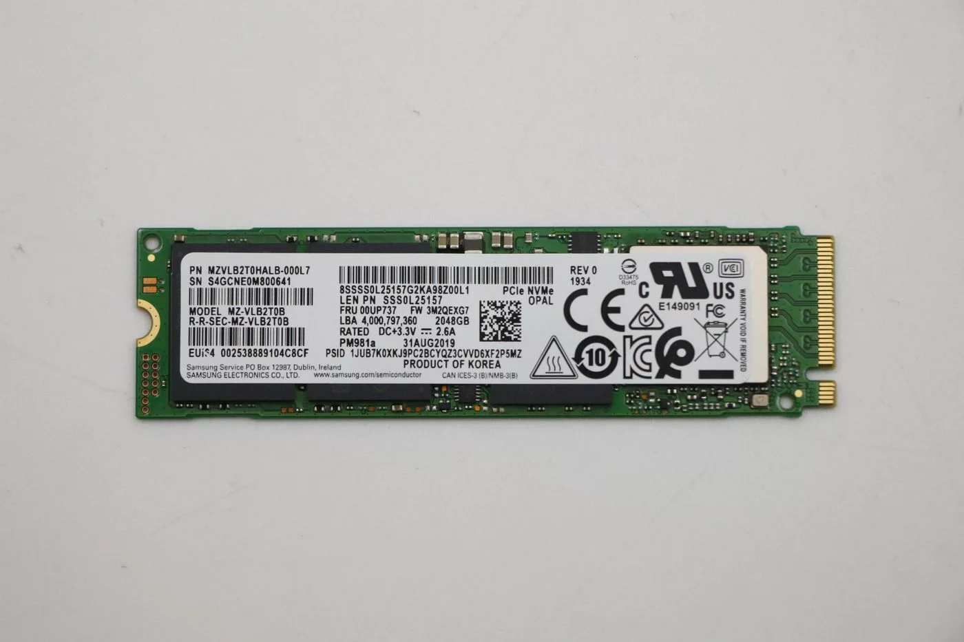 Lenovo M.2 2280 NVMe SSD 2 TB – OPAL – 00UP737 – 00UP737-RFB