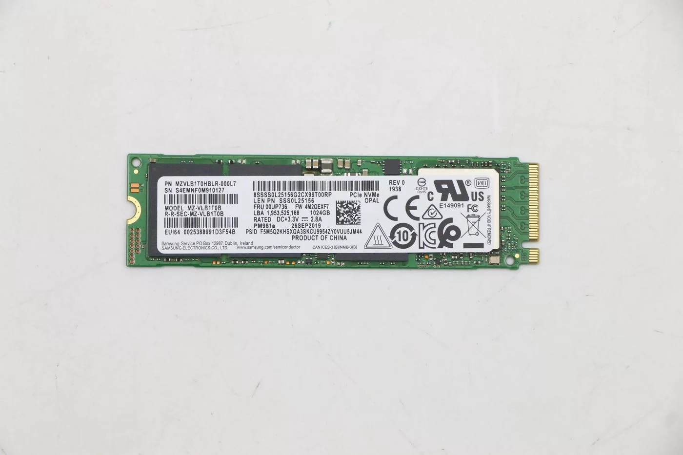 Lenovo 1TB M.2 2280 PCIe 3.0 x4 SSD – OPAL-beveiliging – 00UP736-RFB