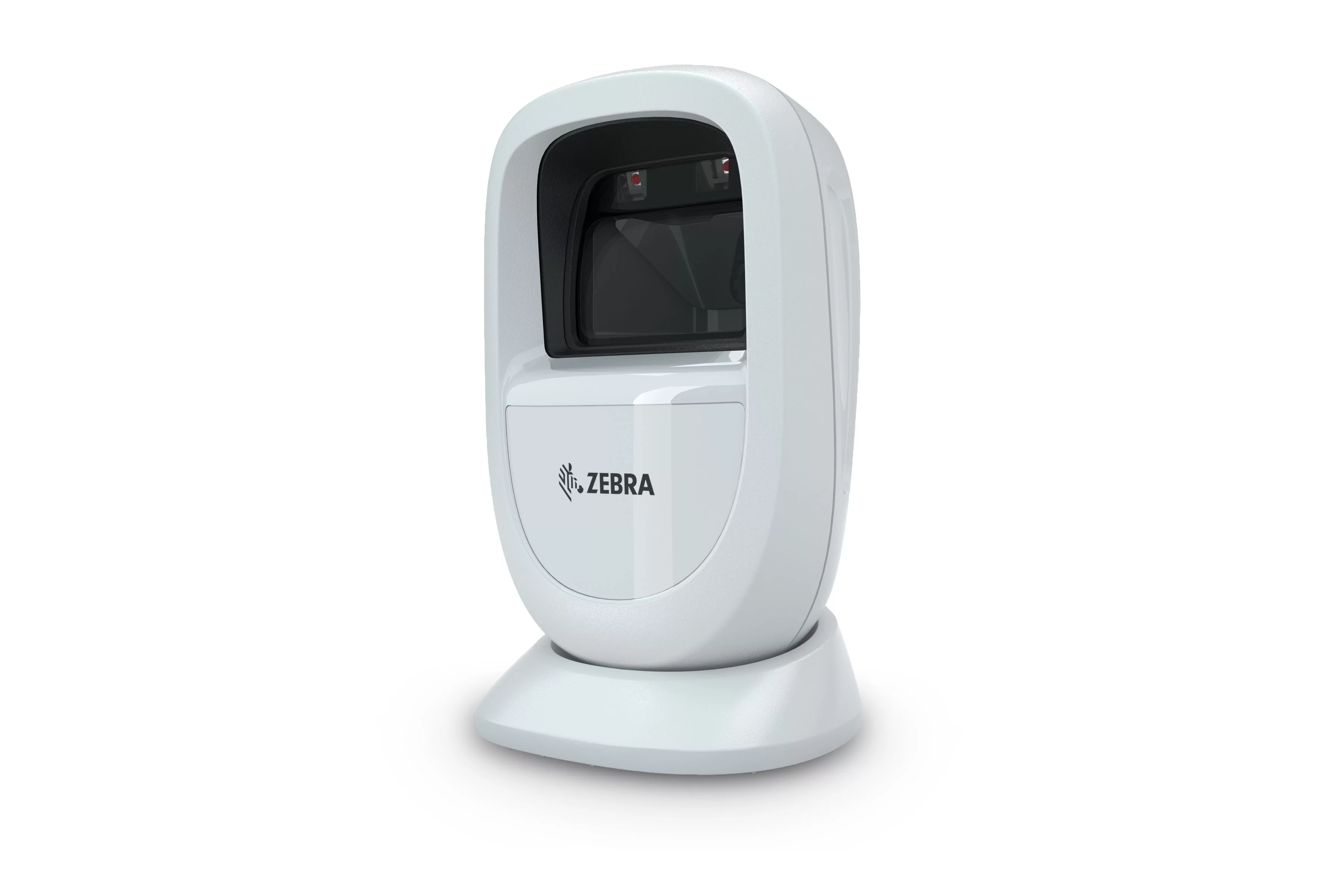 Zebra DS9308 bedrade 1D/2D presentatiescanner in witte uitvoering, vooraanzicht links