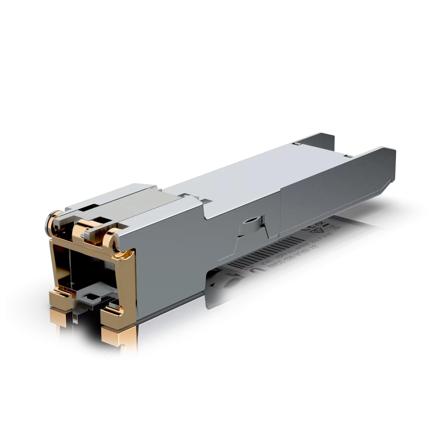Ubiquiti SFP to RJ45 Adapter (UACC-CM-RJ45-1G) van achteren/zijaanzicht, SFP-aansluiting en metalen behuizing zichtbaar