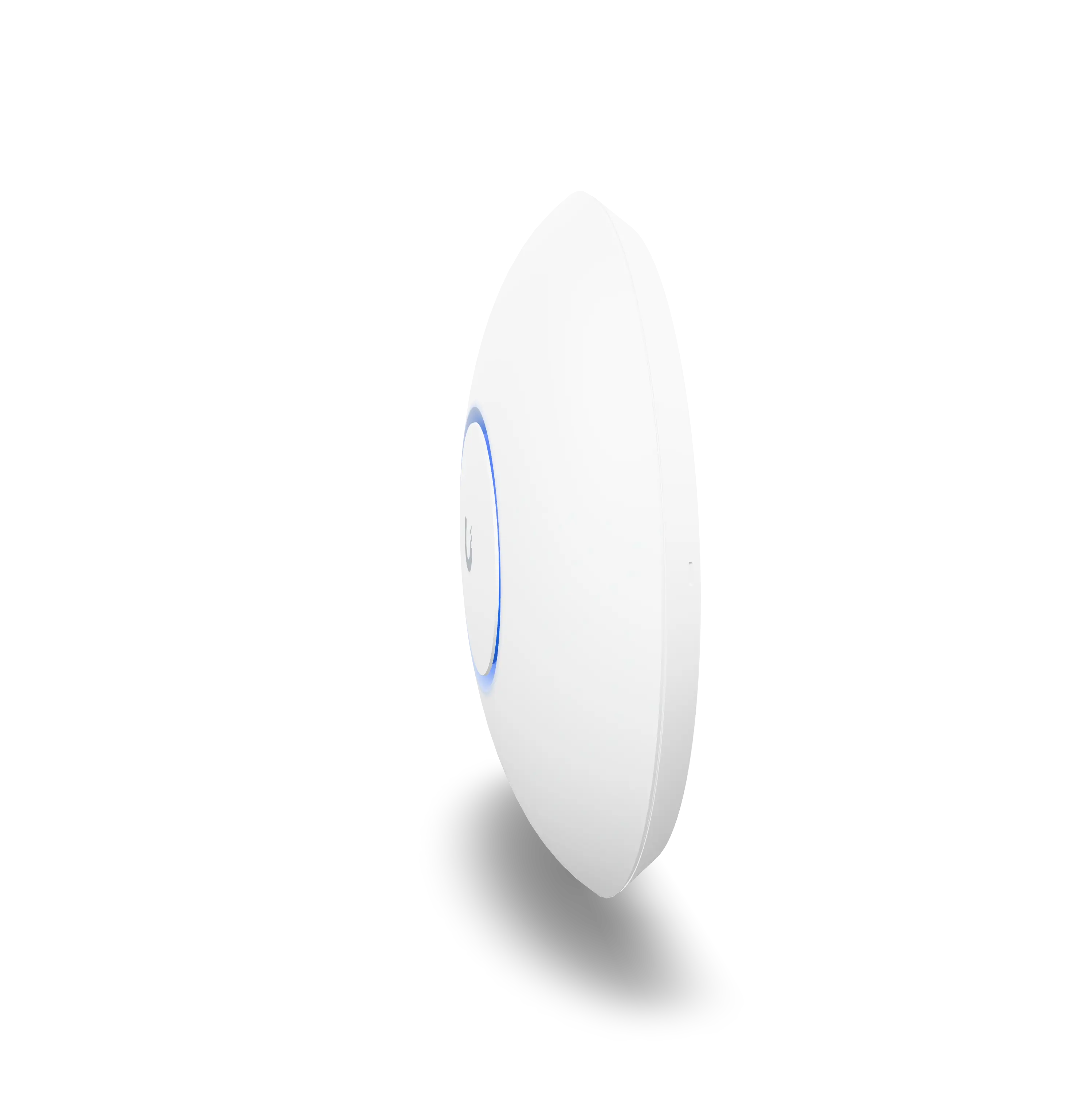 UniFi U7 Pro Max access point, zijaanzicht, wit apparaat met ring-LED