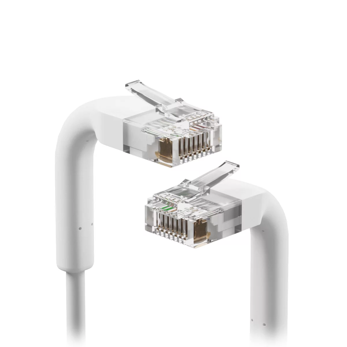Detailweergave van de bendable booted RJ45-connectoren van de Ubiquiti UniFi Patch Cable