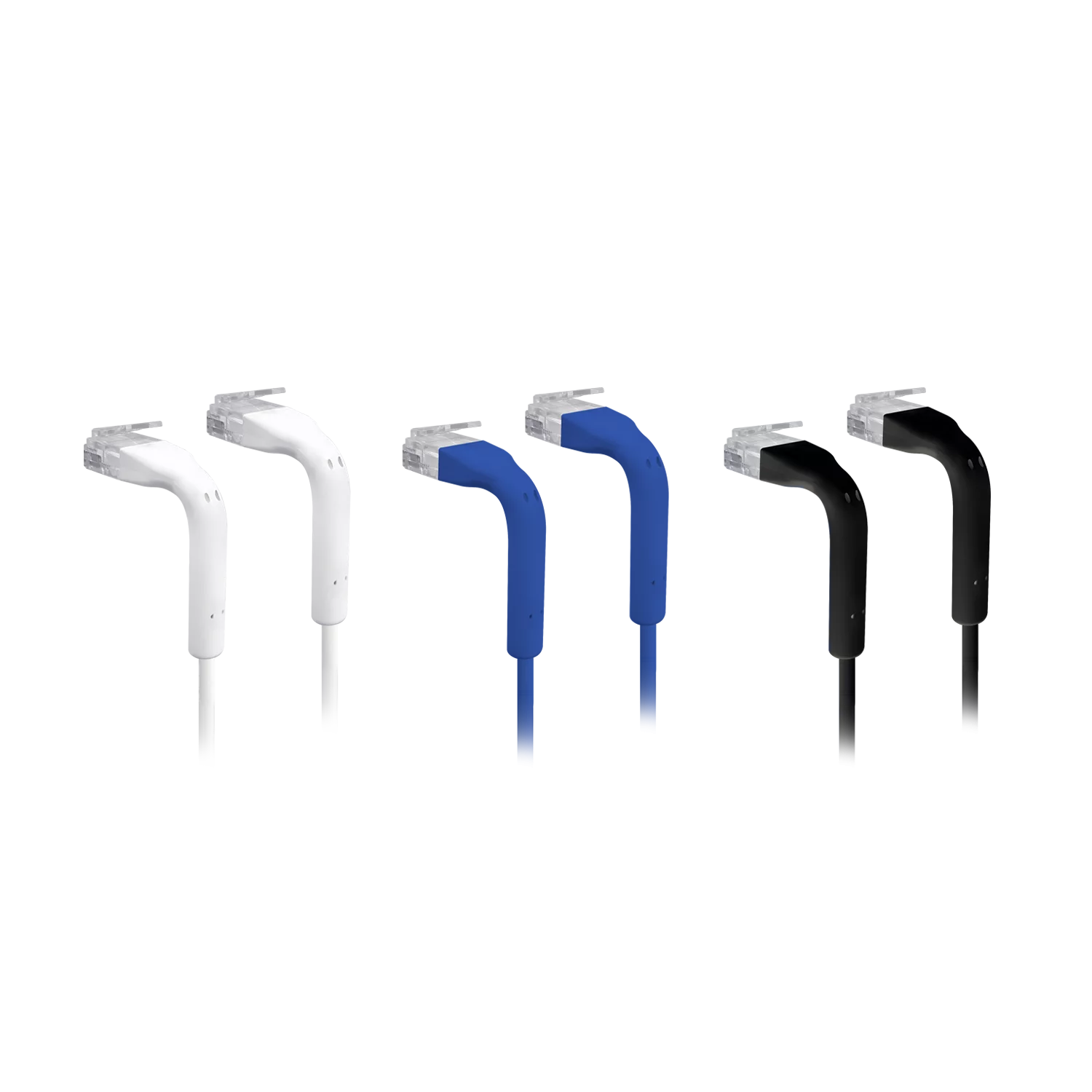 Ubiquiti UniFi Patch Cable met zwarte, blauwe en witte bendable booted RJ45-connectoren