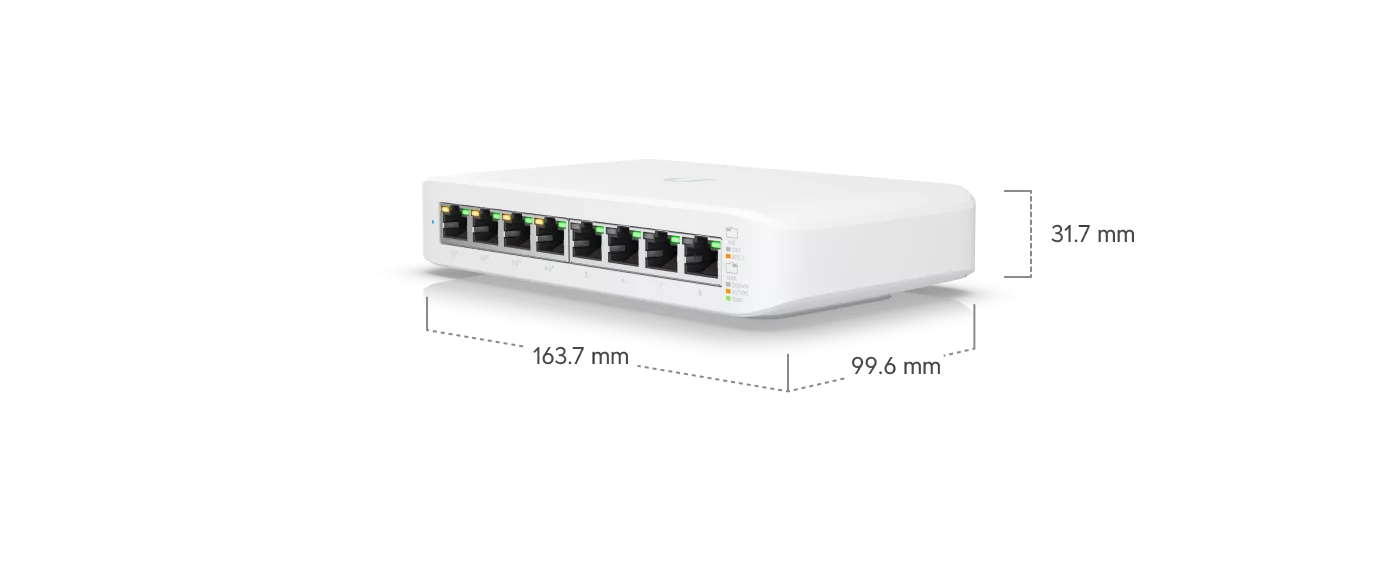 Achterzijde van de Ubiquiti UniFi Switch Lite 8 PoE USW-Lite-8-PoE