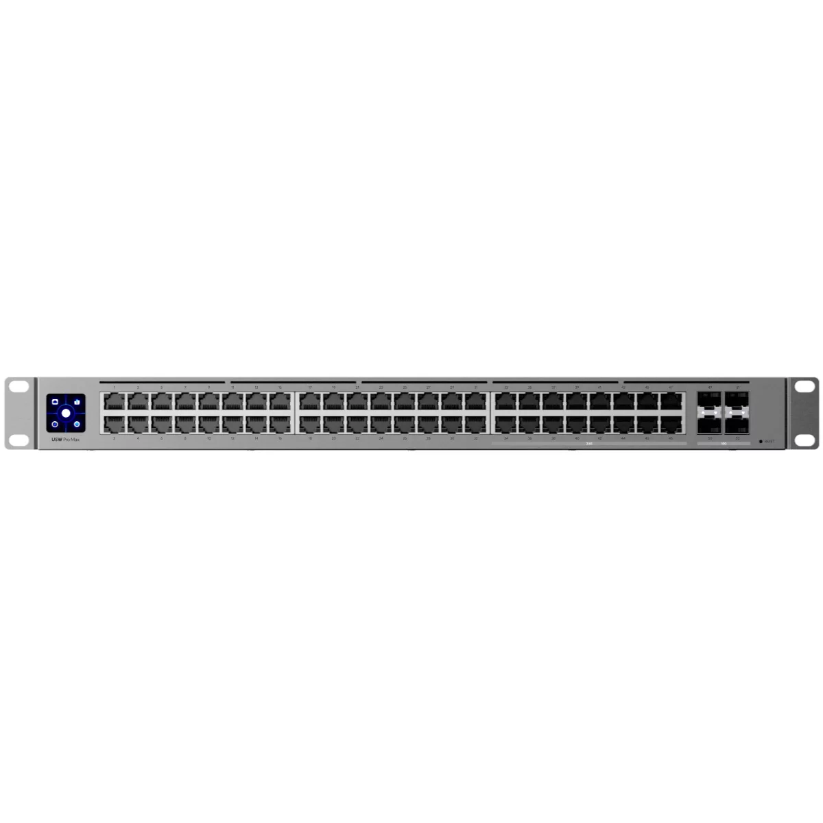 Rack-mounted front view of Ubiquiti UniFi Pro Max 48 (USW-Pro-Max-48)