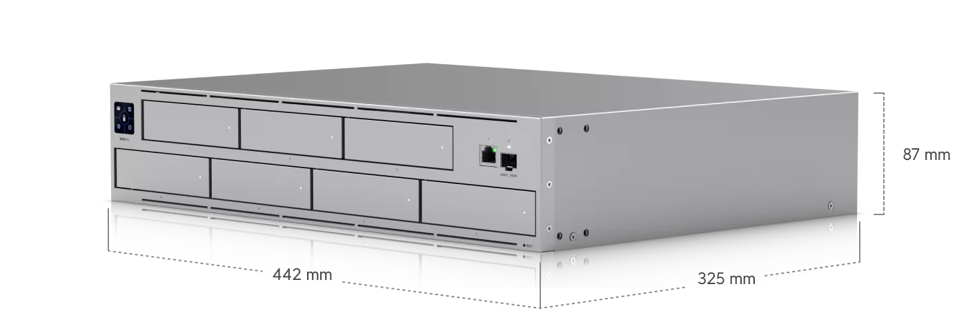 Ubiquiti UniFi Network Video Recorder Pro UNVR-Pro met zicht op de zeven schijfposities