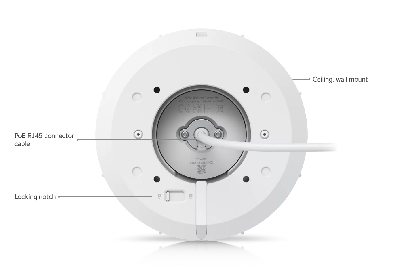 Officiële productafbeelding van de Ubiquiti UniFi AI Turret-camera vanuit een andere hoek.