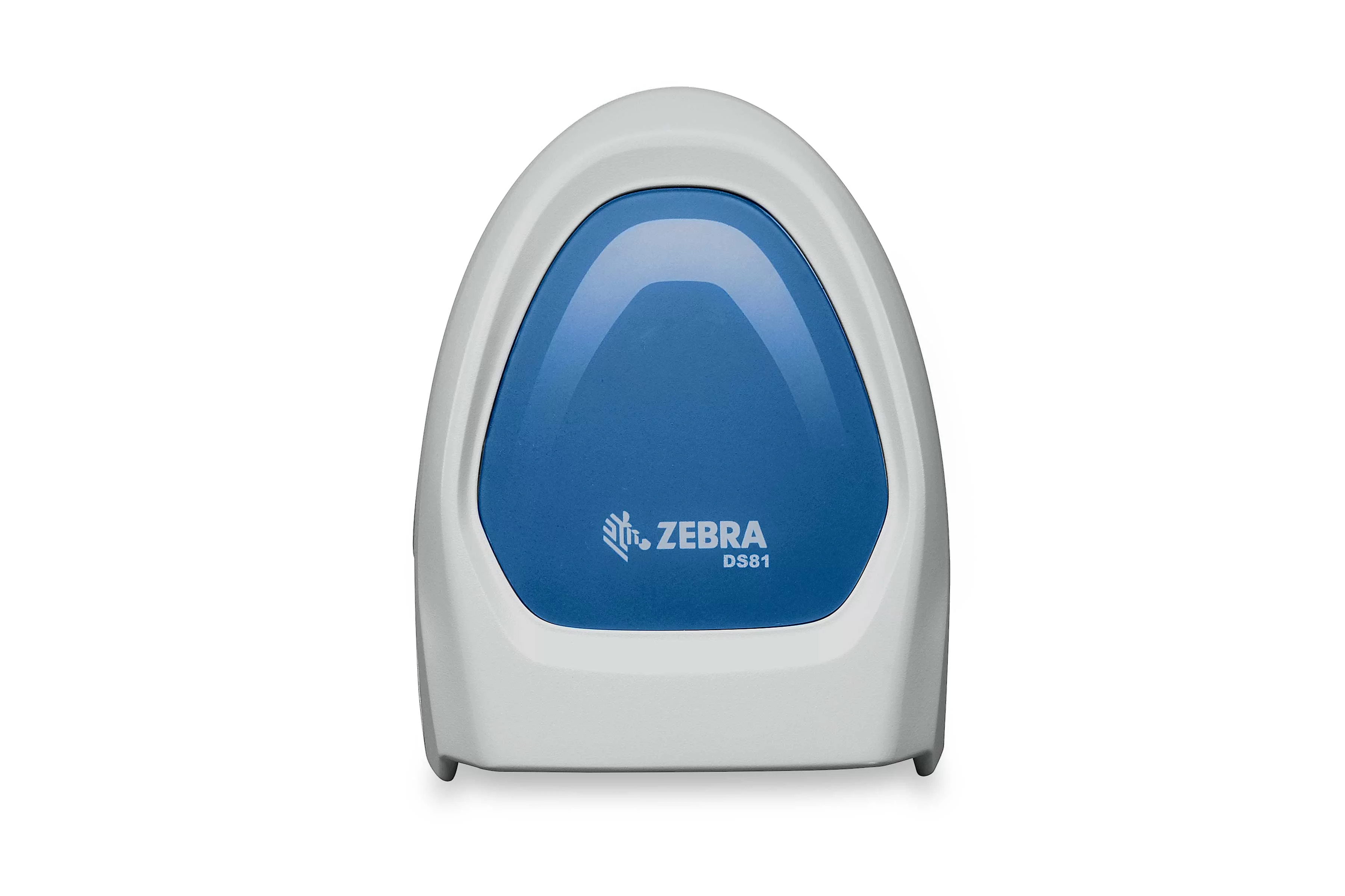Bovenzijde van de witte Zebra DS8108-HC healthcare-handscanner met blauw Zebra-paneel