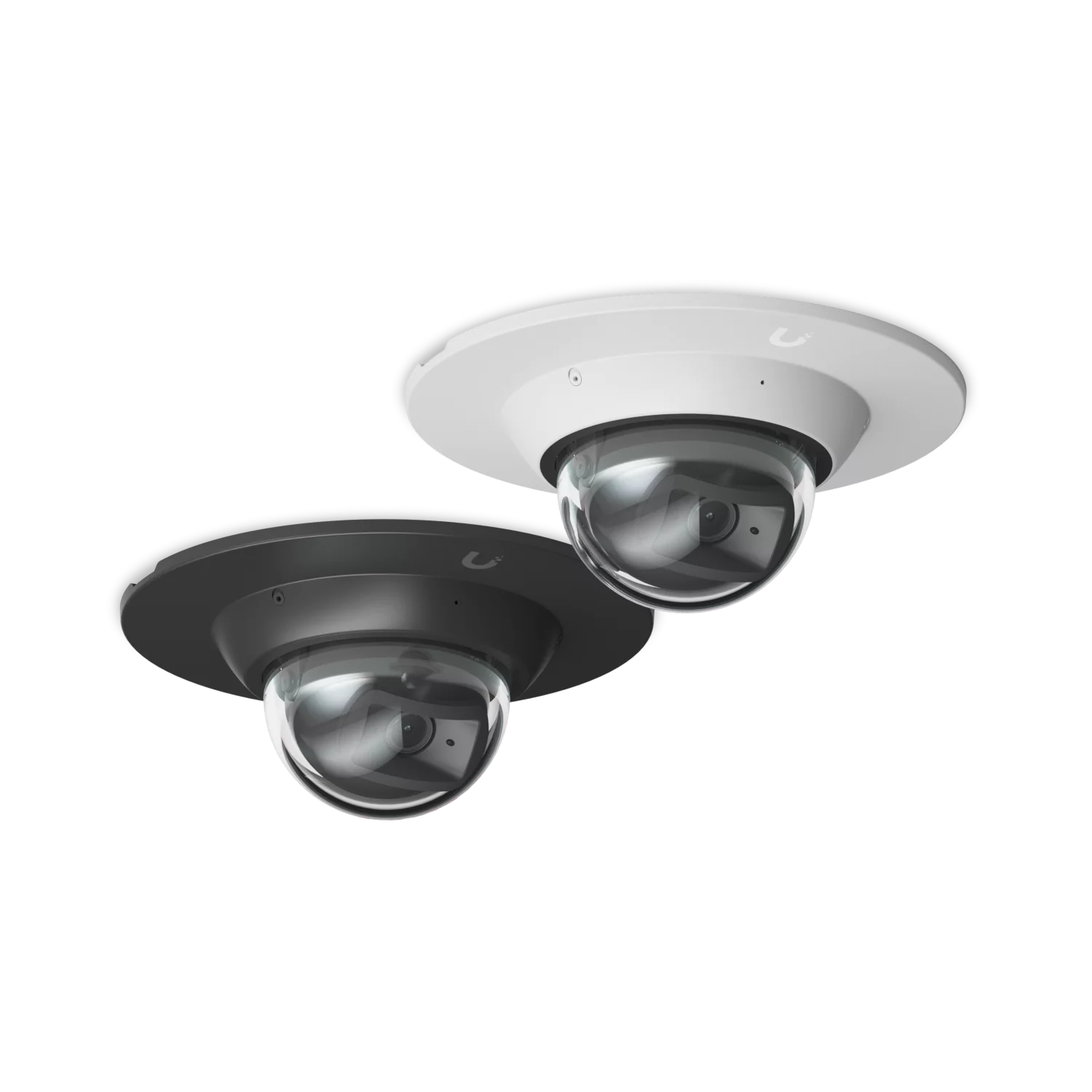 Ubiquiti Dome Camera Flush Mount in zwart en wit, waarbij de zwarte uitvoering overeenkomt met UACC-DOME-FM-B