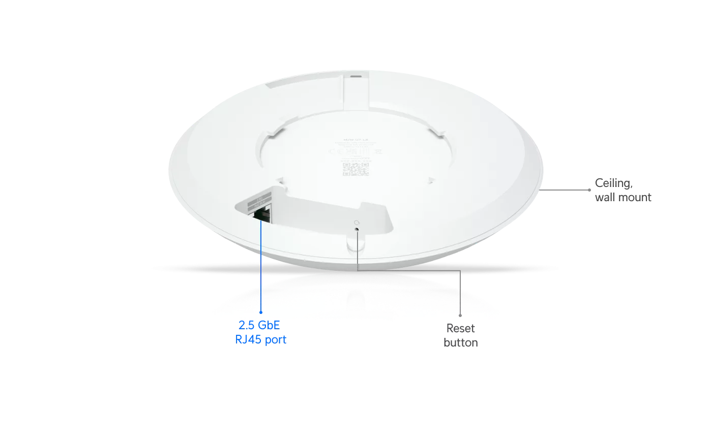 Ubiquiti U7-LR WiFi 7 access point met plafondmontage