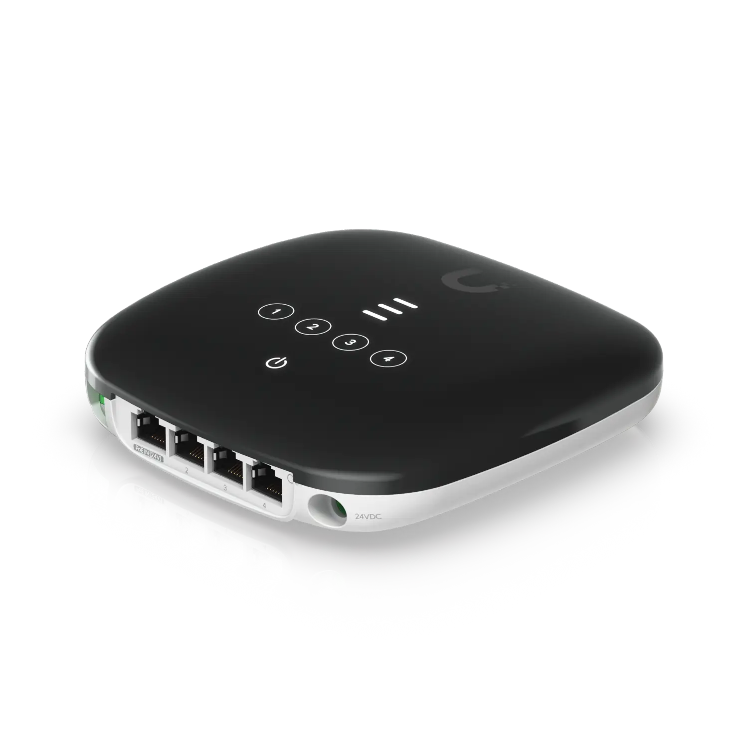 Ubiquiti UF-WIFI UFiber WiFi GPON-router schuin van boven met LAN-poorten zichtbaar