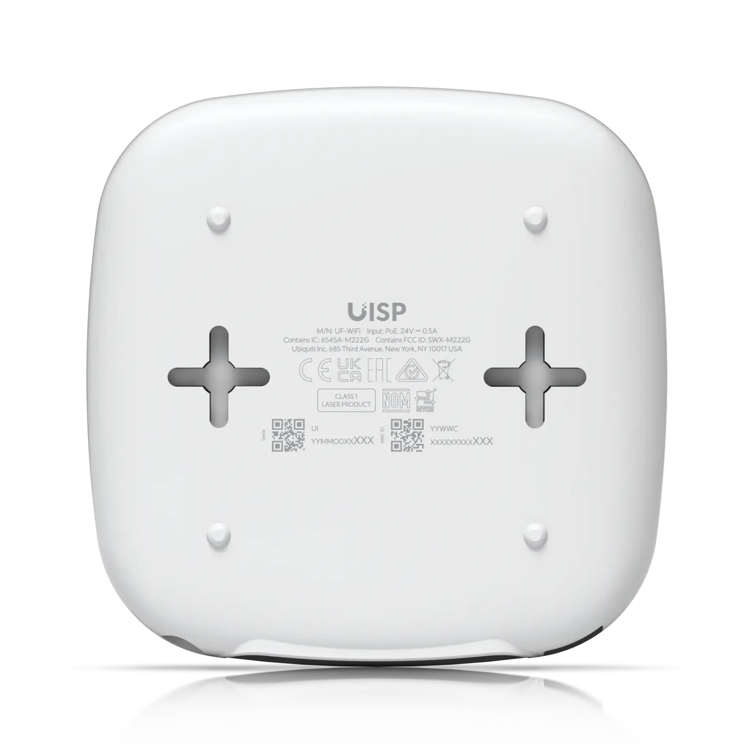 Onderzijde van de Ubiquiti UF-WIFI UFiber WiFi GPON-router met model- en certificeringsmarkeringen