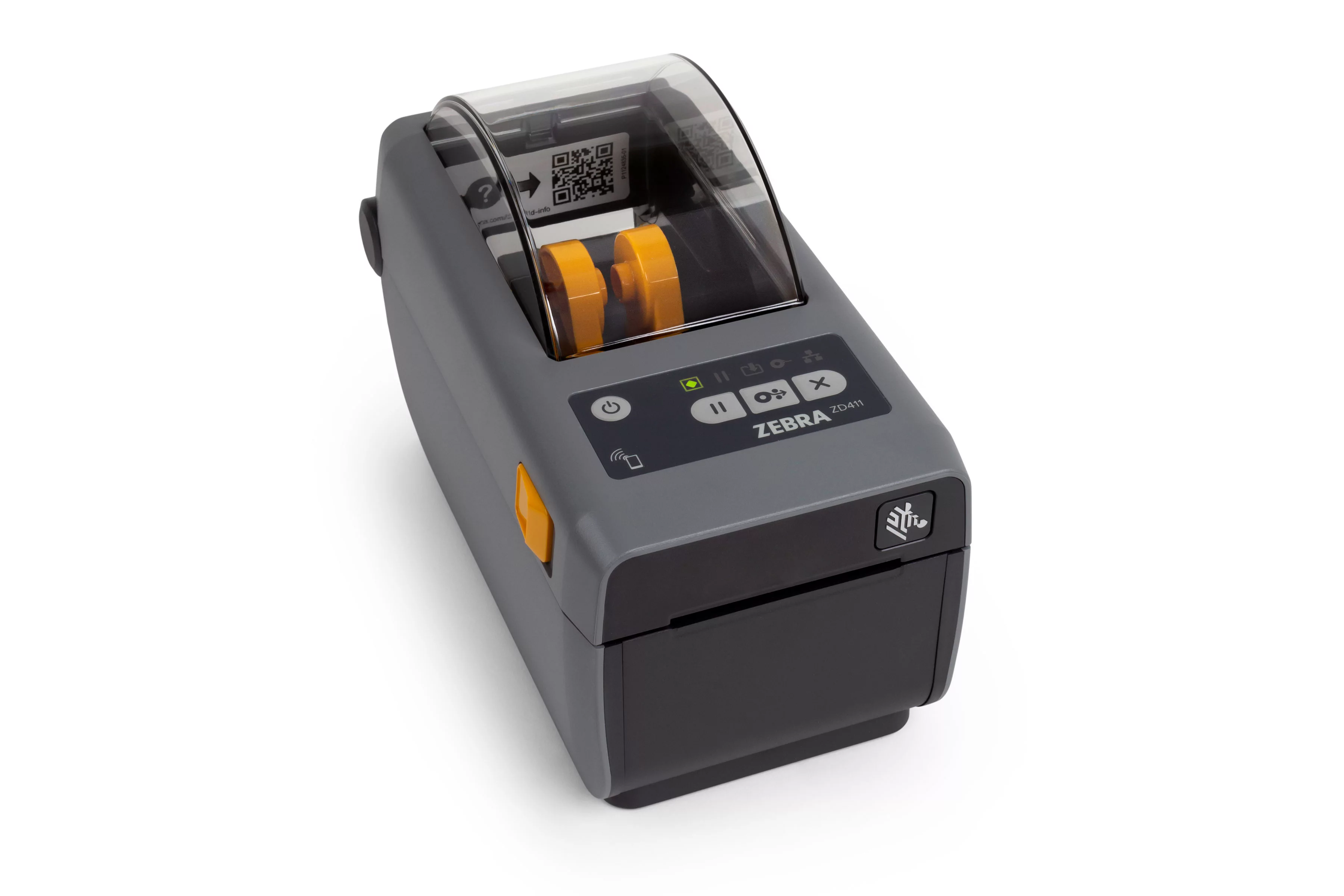 Zebra ZD411 2-inch desktop labelprinter, front-right view