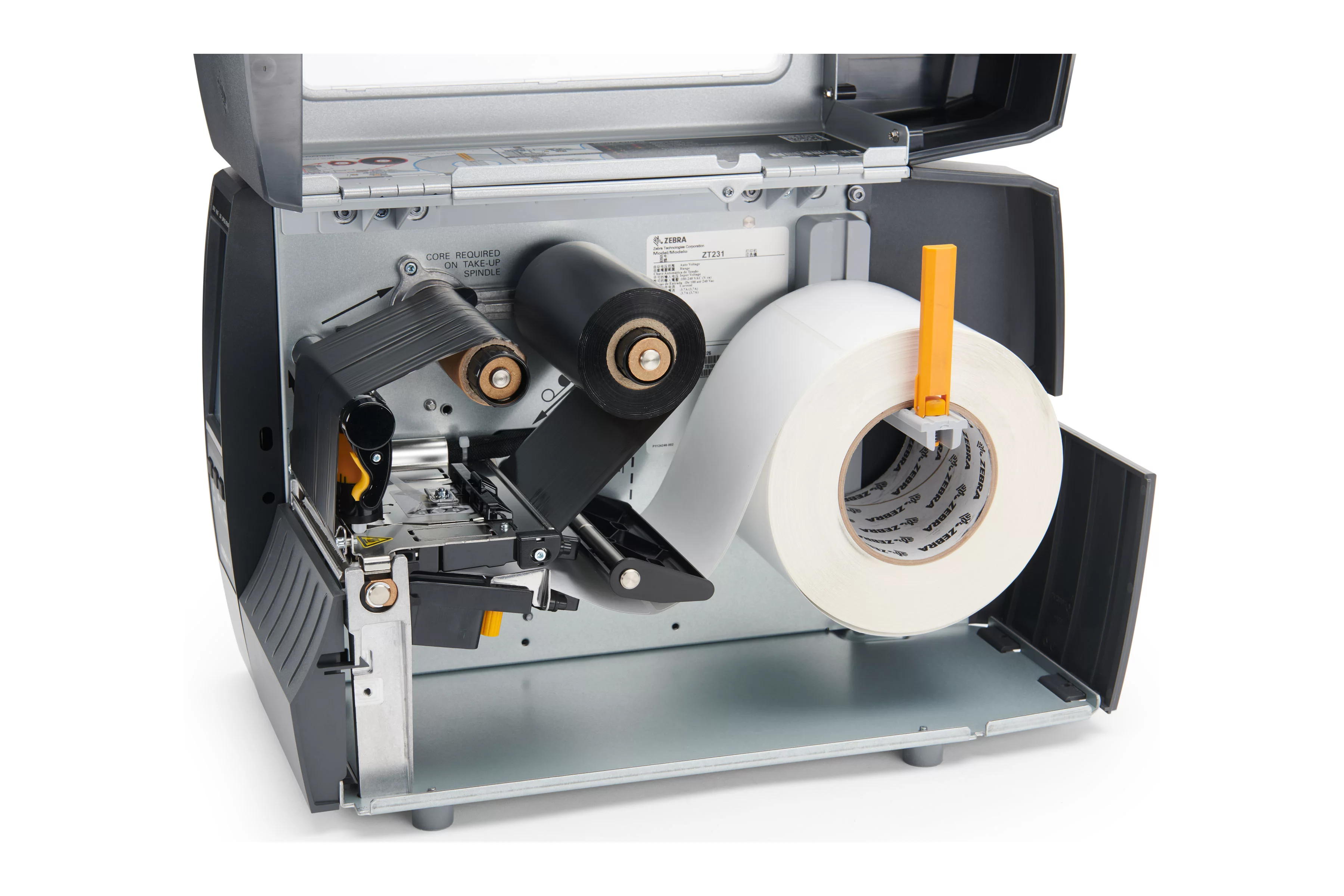 Zebra ZT231 industriële labelprinter met geopende mediaklep