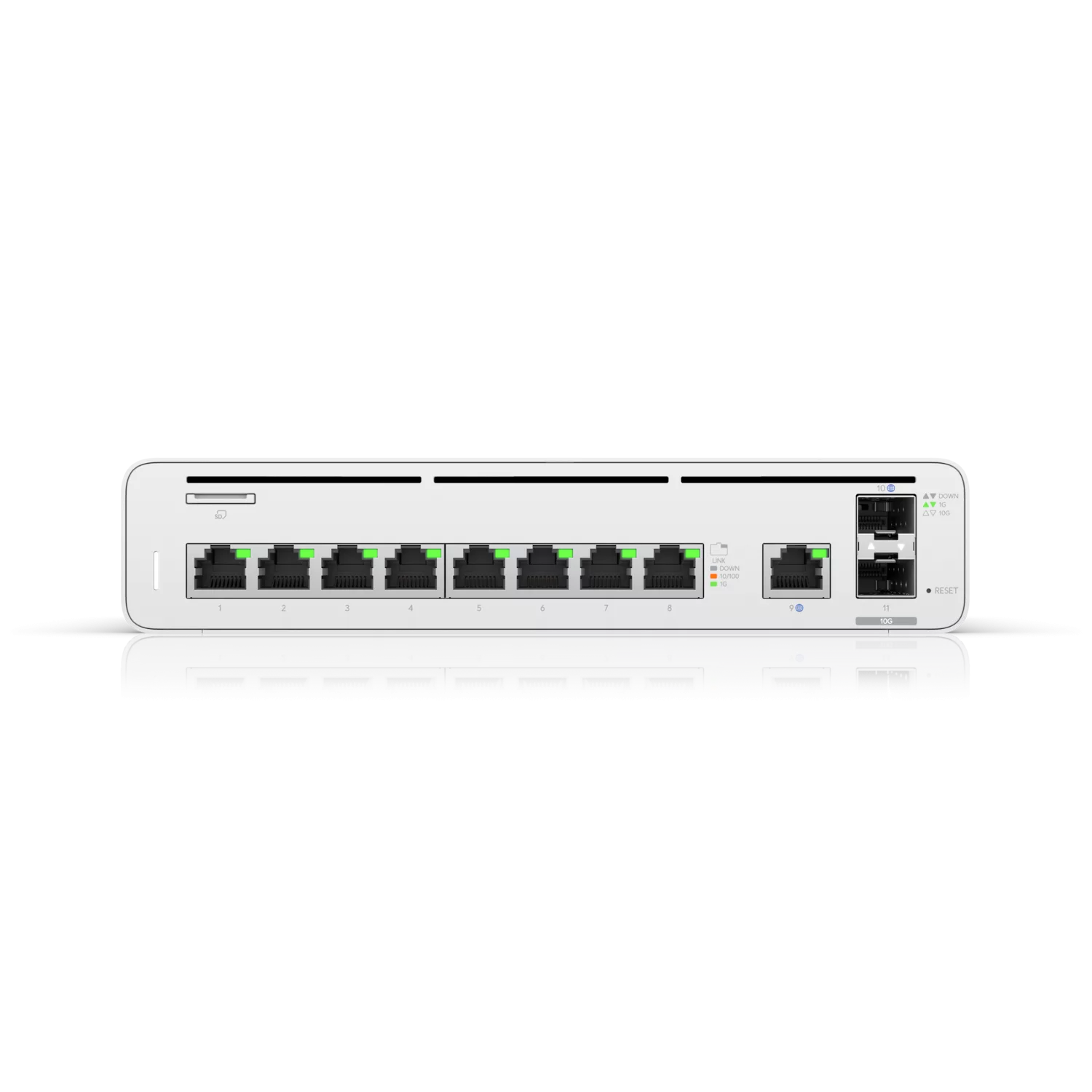 Close-up front image of UISP Console showing RJ45 ports and status LEDs