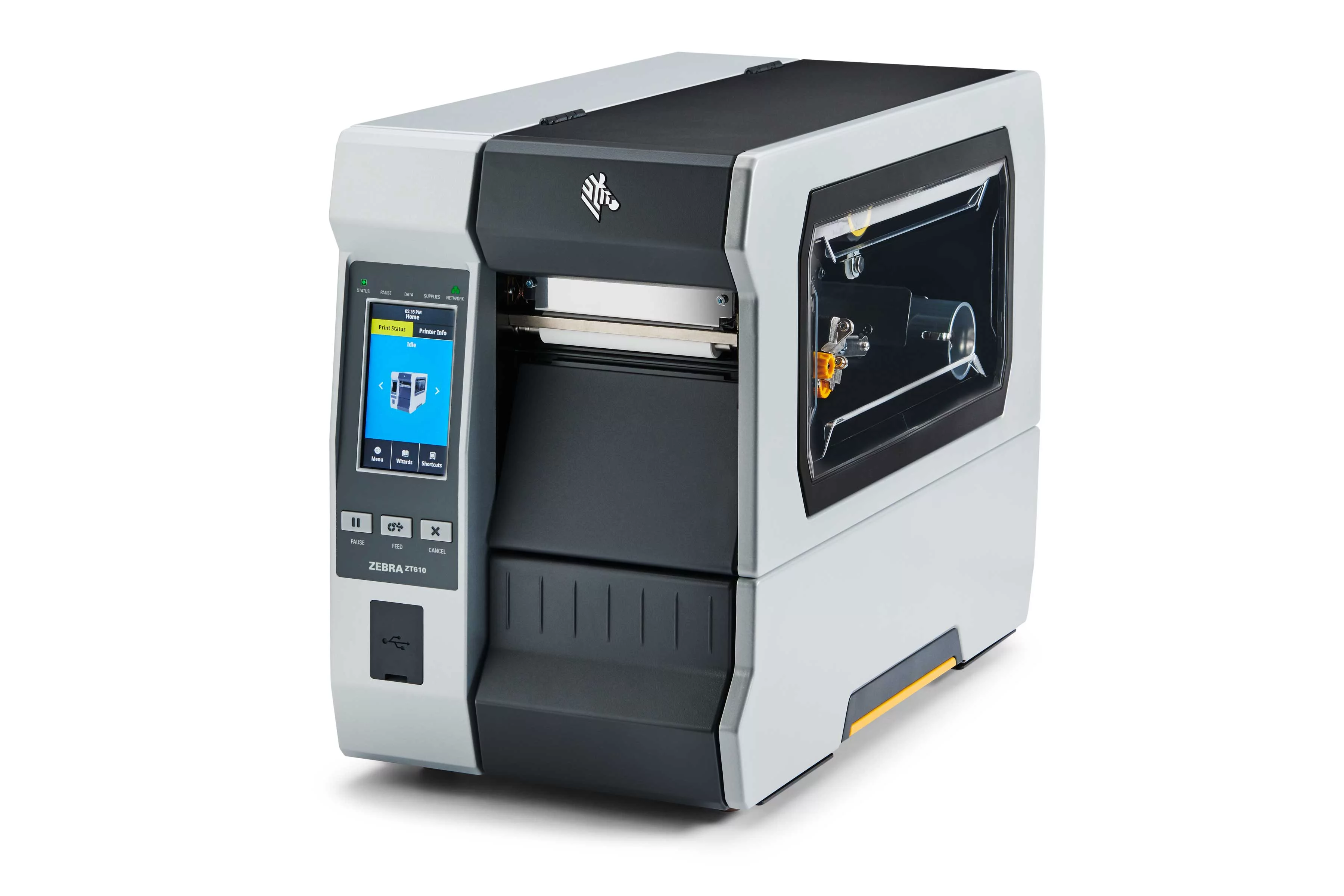 Zebra ZT610 industriële labelprinter, vooraanzicht links