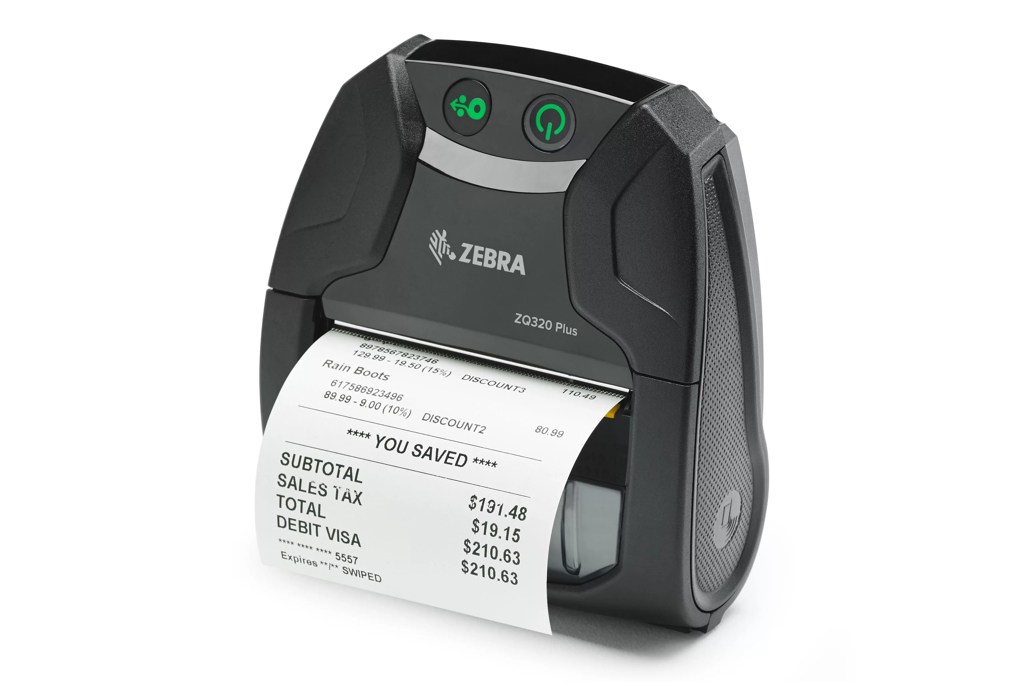 Zebra ZQ320 Plus mobiele printer in buitenomgeving, linkeraanzicht