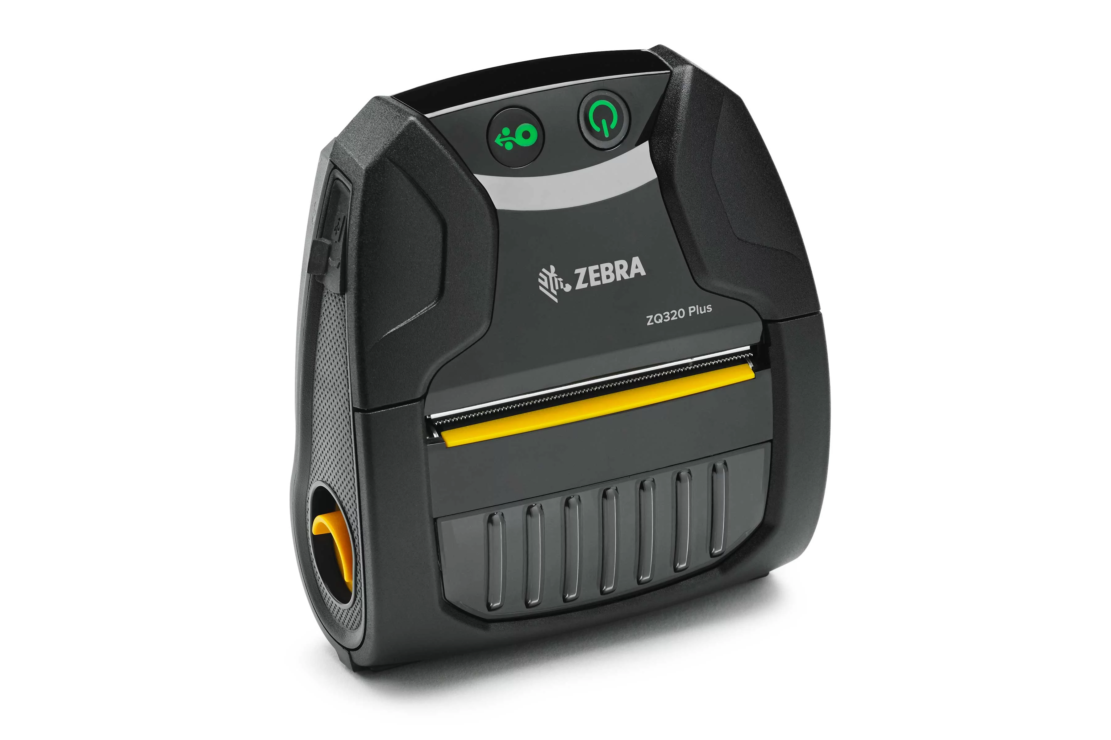 Zebra ZQ320 Plus mobiele printer in buitenomgeving, vooraanzicht rechts