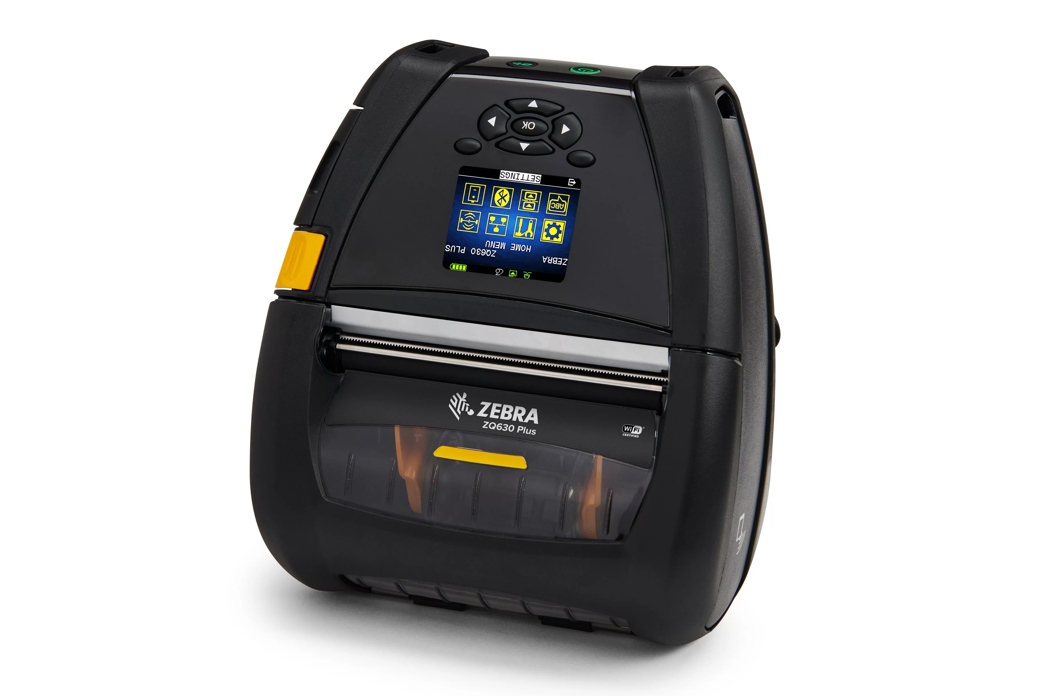 Zebra ZQ630 Plus mobiele labelprinter, exact model, gezien van voren links