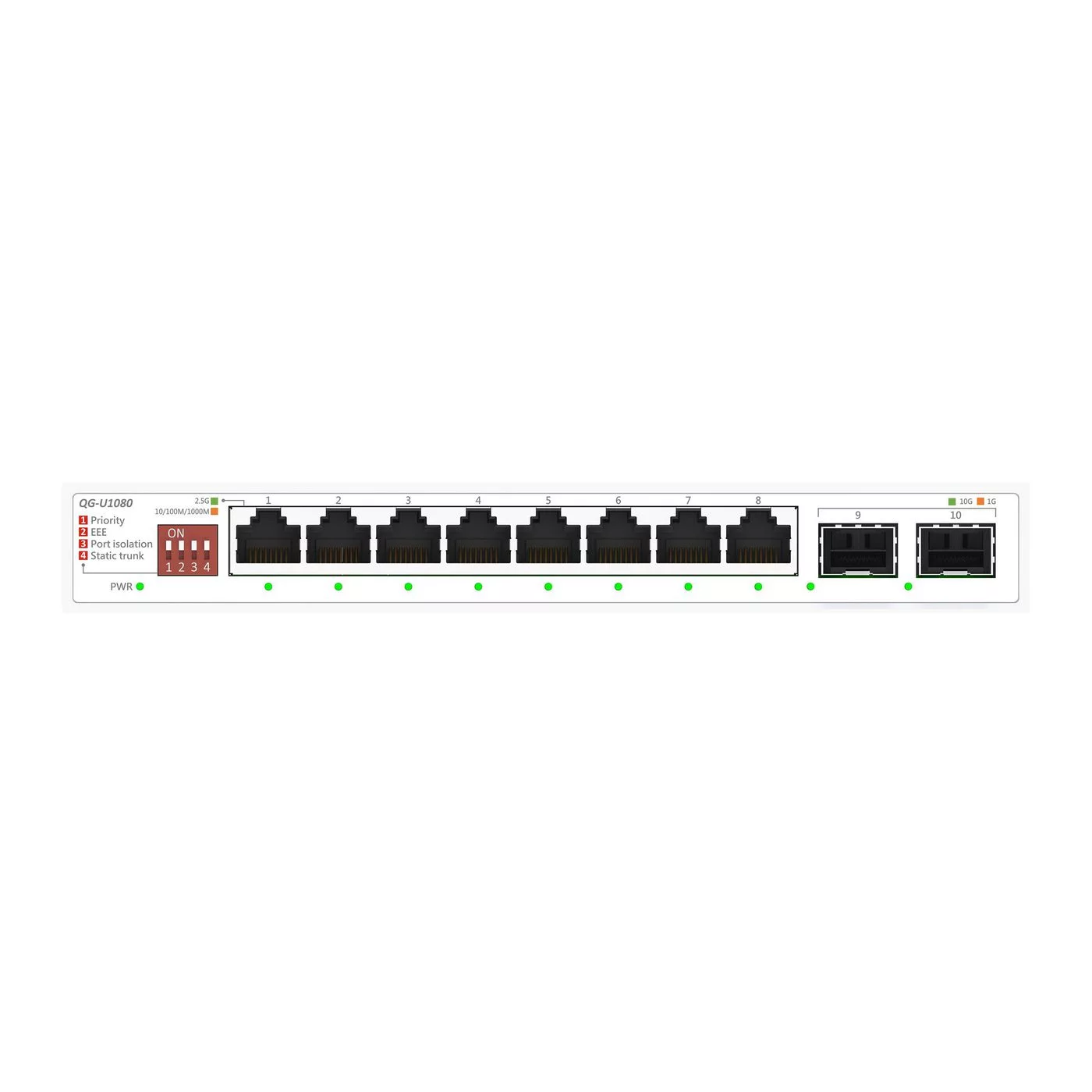ASUS QG-U1080 netwerkswitch – 8× 2,5G RJ45 en 2× 10G SFP+ – 90IG0A00-MO3B00