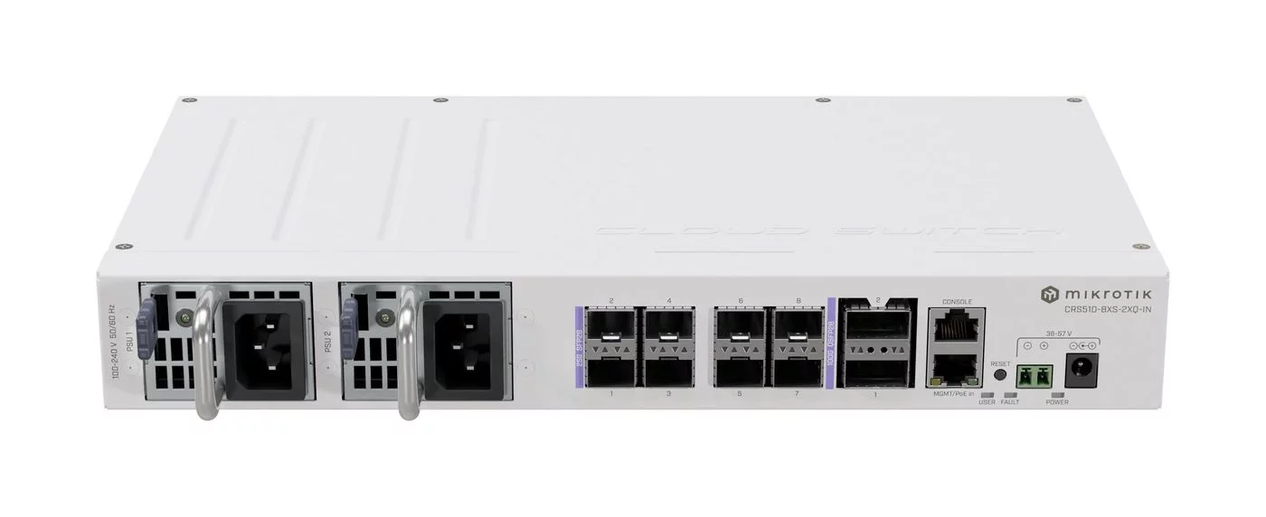 MikroTik CRS510 Cloud Router Switch – 8× 25G SFP28 en 2× 100G QSFP28 – CRS510-8XS-2XQ-IN